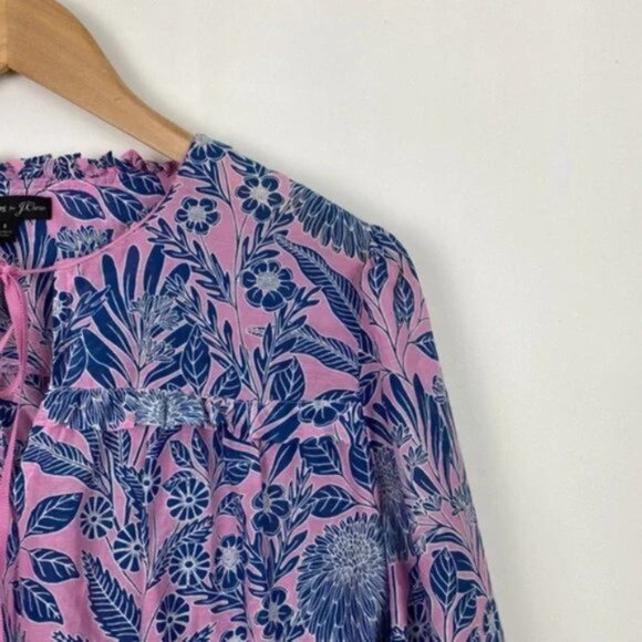 J.Crew X Abigail Borg S Blouse Floral Prairie Dusk Print Pink Navy Ribbon Tie - Picture 8 of 14